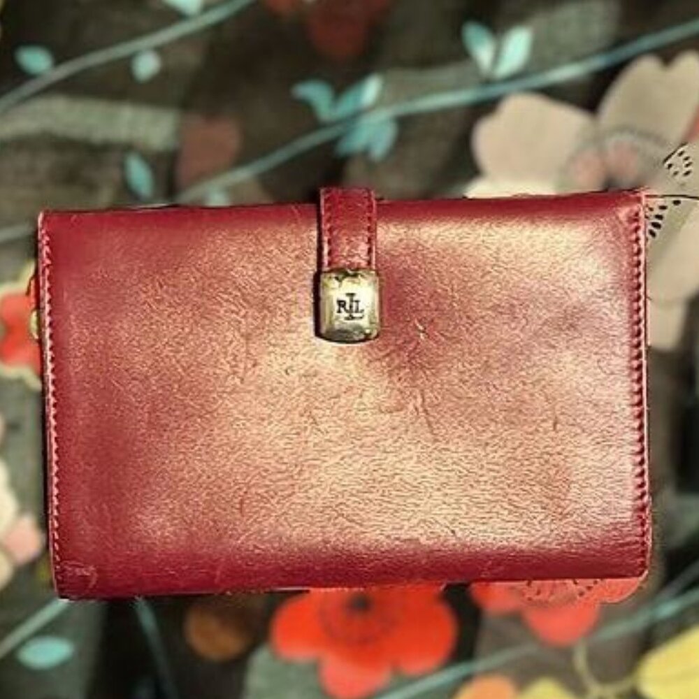 Ralph Lauren Burgundy Claret Wine Leather Card Holder Wallet Billfold